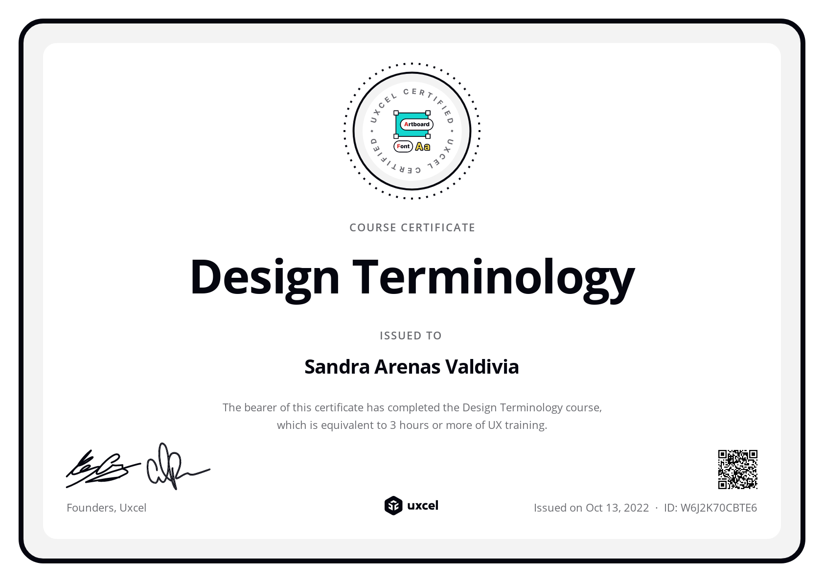Sandra Arenas Valdivia's certificate